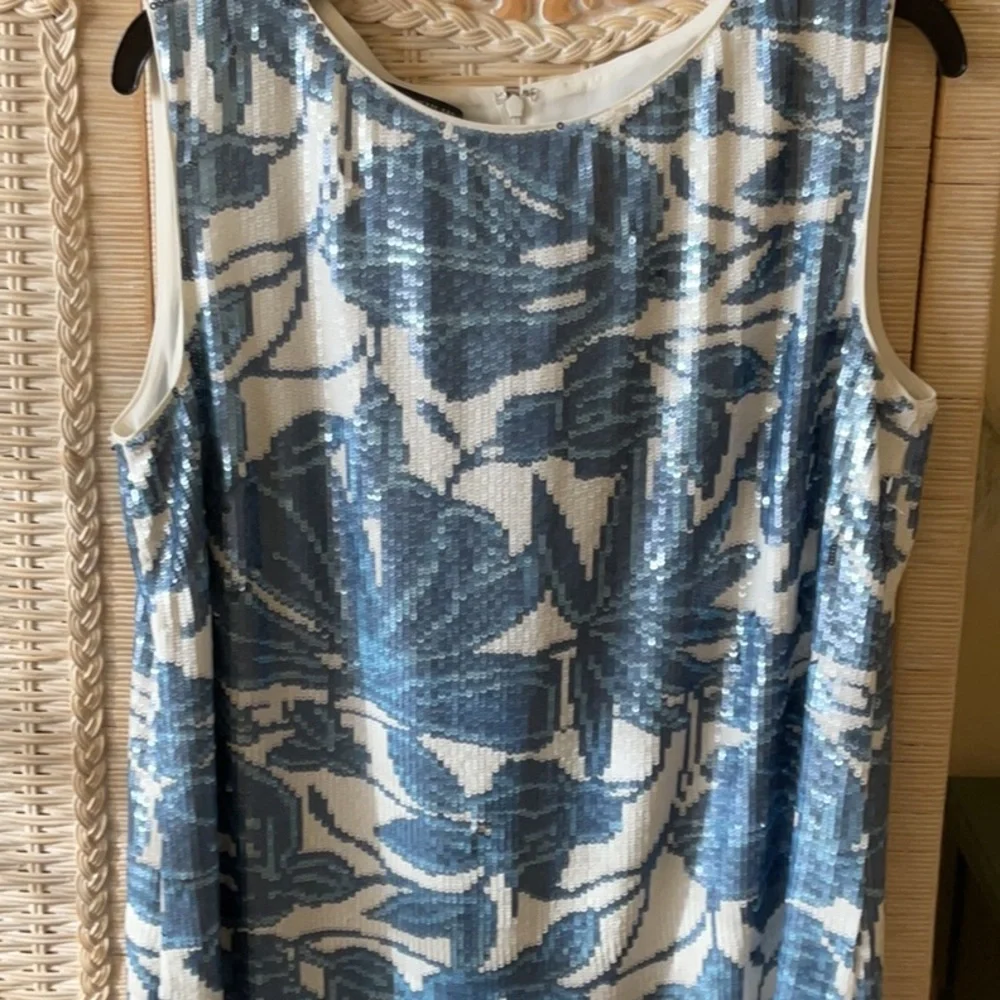 Lafayette 148 New York XS Blue Sequin Noah Dress Floral NWOT - Picture 5 of 16